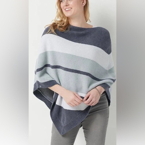 Barefoot Dreams Sweaters - Barefoot Dreams Poncho One Size Grey  White Stripes